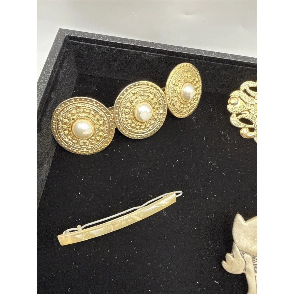 Lot of 11 Vintage Metal Barrettes Hair Clips Hair Accessories Gold Silver Wood T